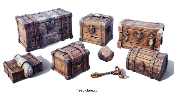 [Transparent Background PNG]A collection of fantasy treasure chests
