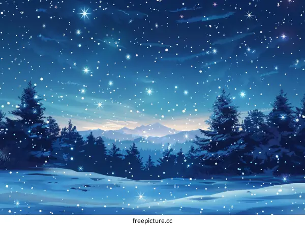 Snow-Covered Forest Under Starlit Winter Sky
