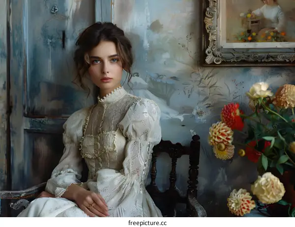 Portrait of a young woman in a white dress