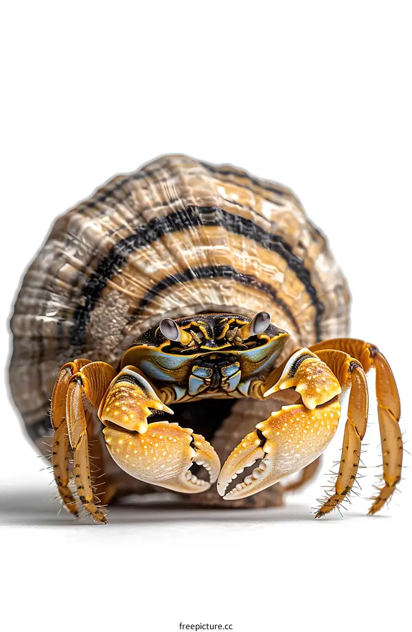 A crab with a colorful shell