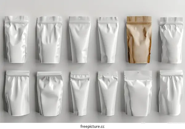 White and brown paper food packaging bags with zipper