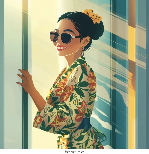 kimono-clad woman standing by the door