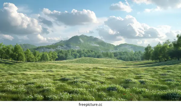Green rolling hills and blue sky