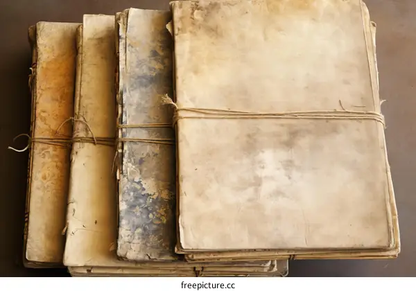 A Collection of Aged Books Tied Together with String