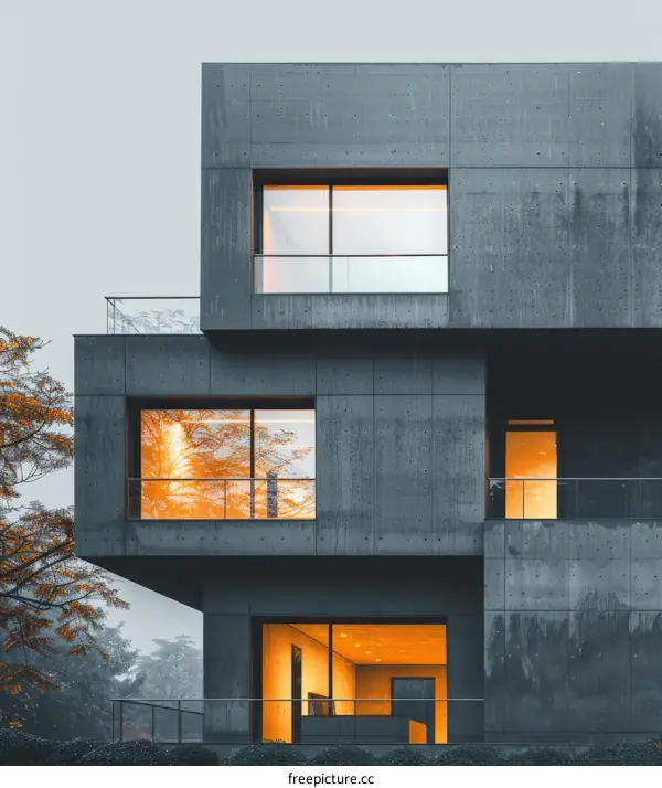 A Modern Concrete Building with Large Glass Windows