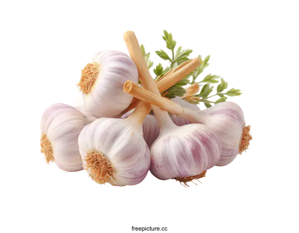 [Transparent Background PNG]Fresh Garlic Heads with Greens Studio Shot