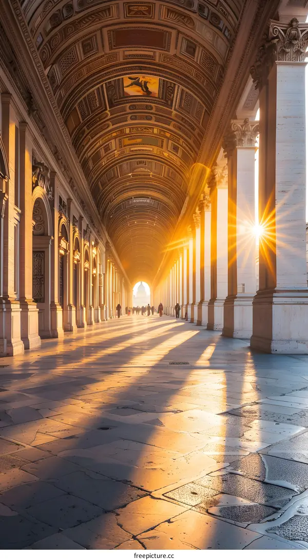 Sunlight Shining Through Columns Of The Building