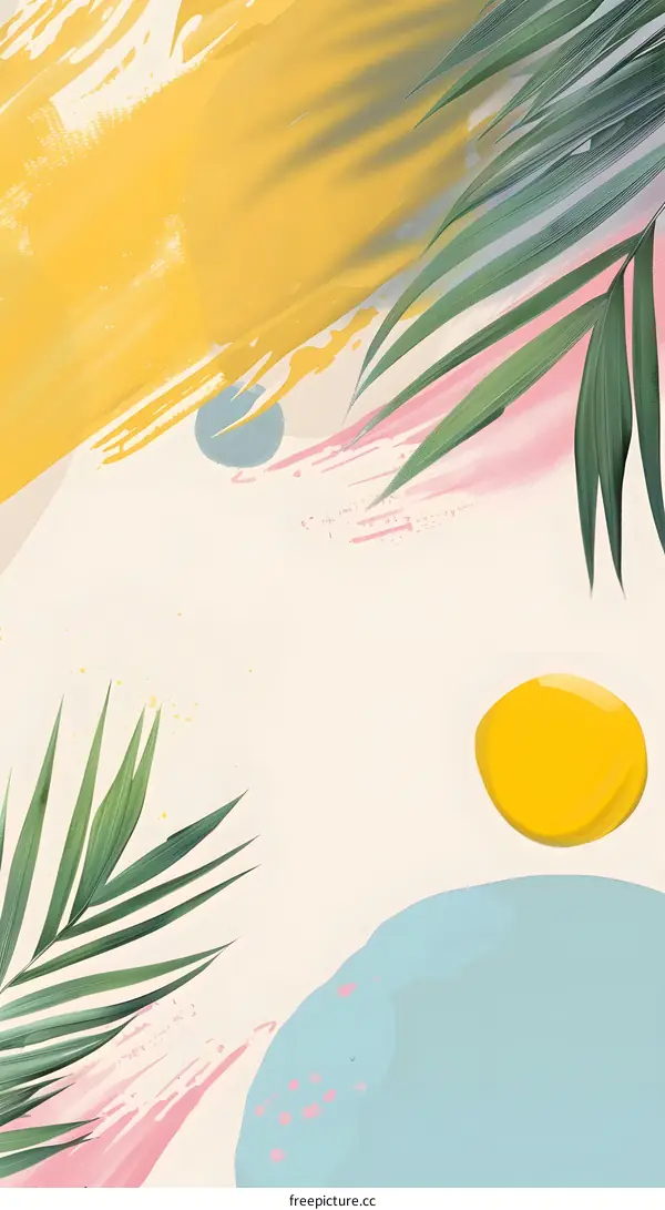 Abstract Palm Leaf and Colorful Strokes Background