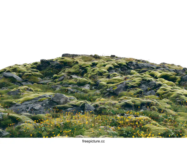 [Transparent Background PNG]Green Moss Covered Rocks in Iceland