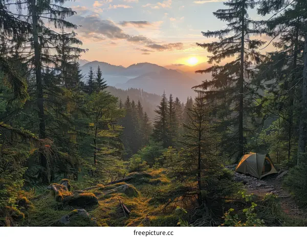 Sunset Camping in the Mountains