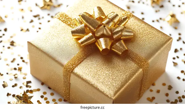 Golden Gift Box with Festive Confetti