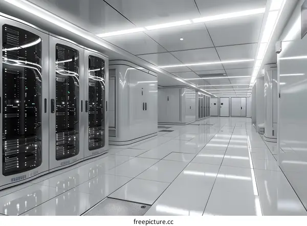 futuristic technology data center server room interior