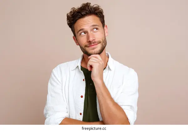 Thoughtful Caucasian Man Studio Portrait