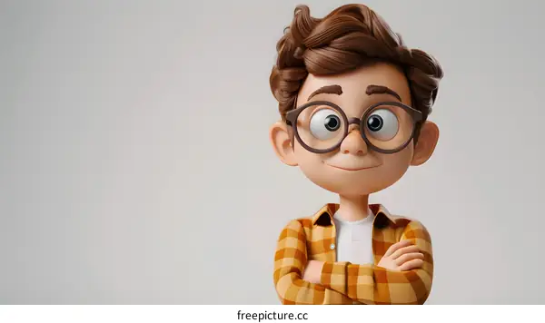3D cartoon character of a boy with glasses