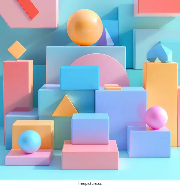 Colorful 3D geometric shapes composition