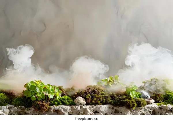 Green Plants and Moss with Smoke Background