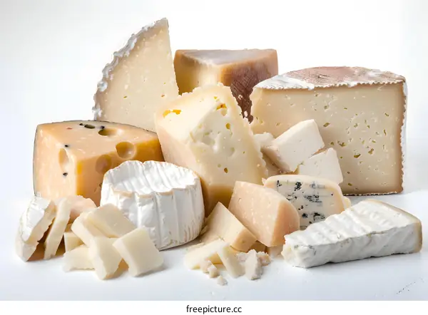 Collection of Various Types of Cheese on White Background