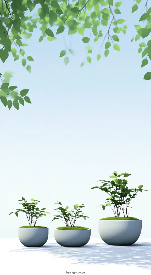 Simple Plants in Gray Pots Against a Sky Background