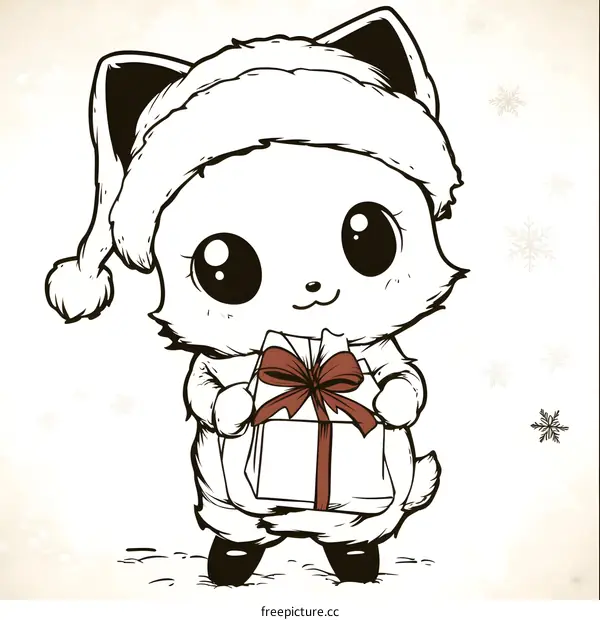 Cute Cat Holding Christmas Present