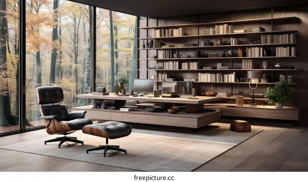 Modern Home Office with Forest View