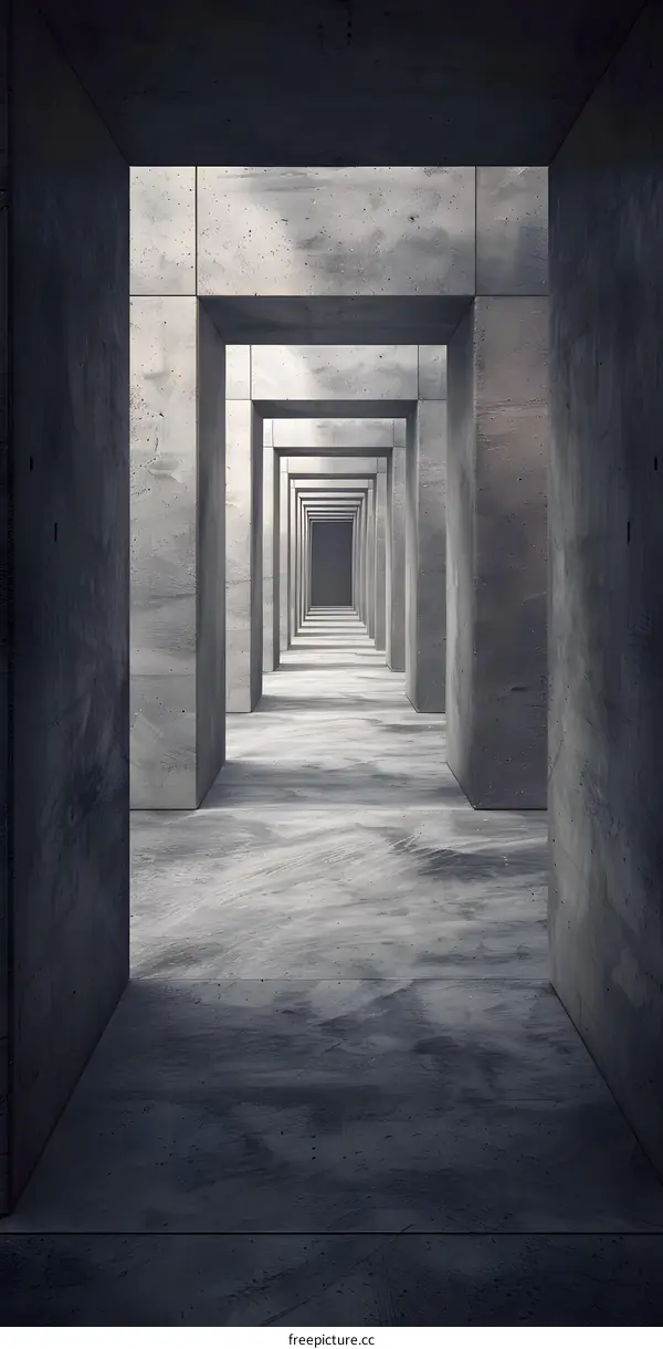 Abstract Concrete Corridor with Endless Columns