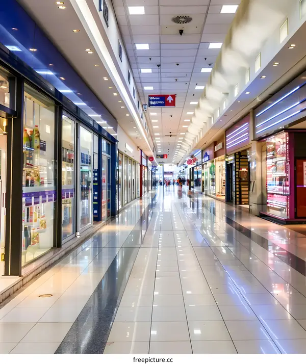 Empty Shopping Mall Corridor With Stores On Both Sides