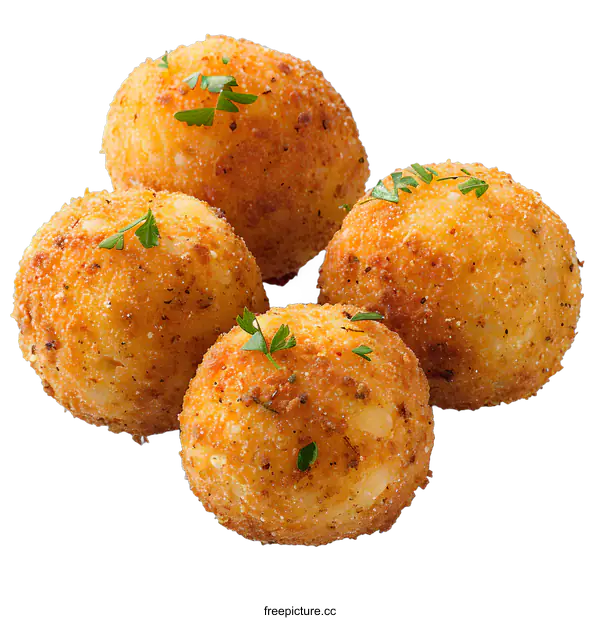 [Transparent Background PNG]Four Fried Arancini on White Background