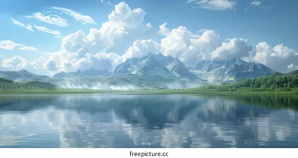 Serene Mountain Lake Landscape Illustration
