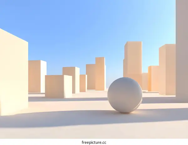 Abstract Minimalist Geometric Cityscape Illustration with White Sphere