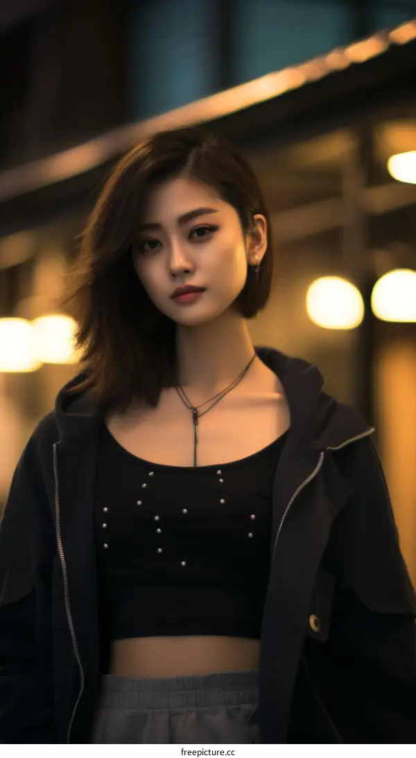 A young woman standing in a dark place with a serious look on her face