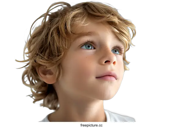 [Transparent Background PNG]Portrait of Young Boy Looking Up With Freckles
