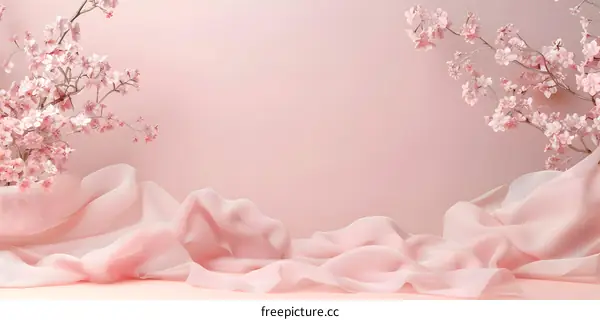 Pink Floral Background with Fabric Drape