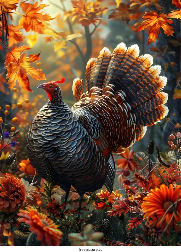 Wild Turkey in the Fall Foliage