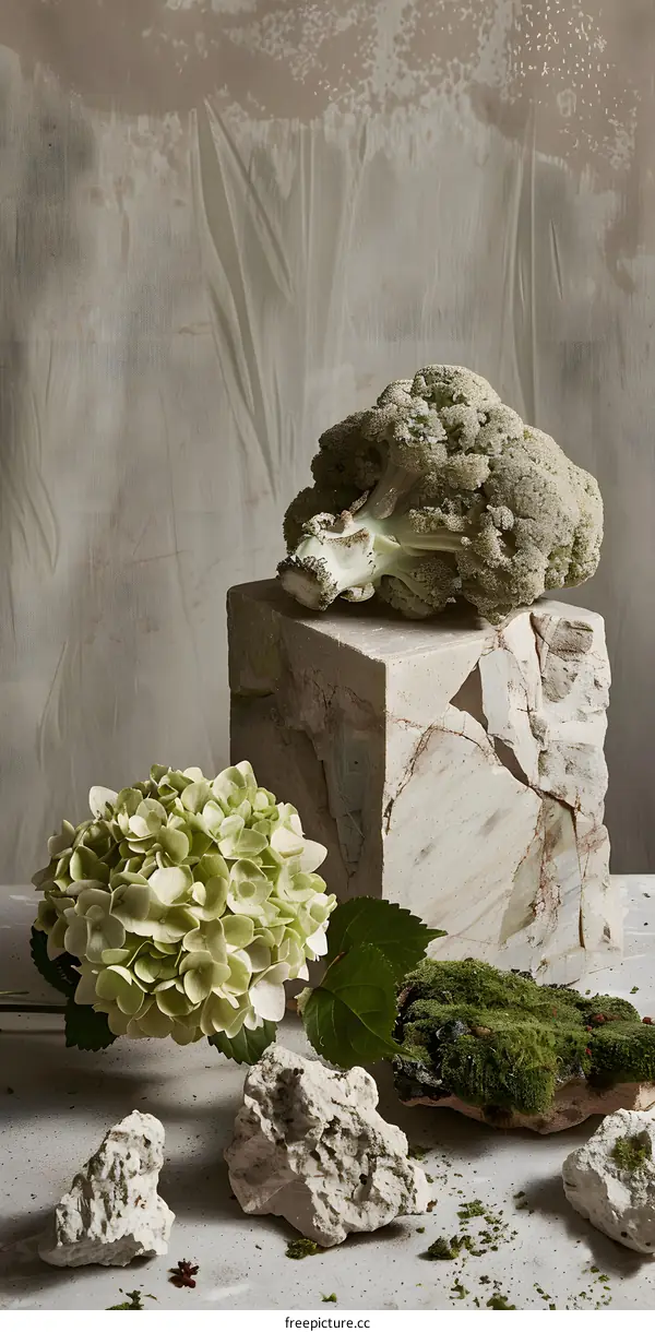 Still Life with Broccoli, Rocks, and Moss