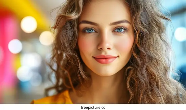 Closeup Portrait of a Beautiful Woman with Curly Hair