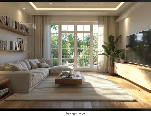 The living room is decorated in a simple and modern style