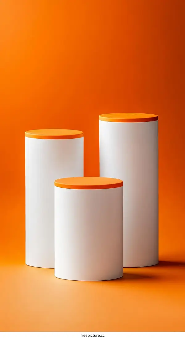 Orange and White Cylindrical Display Stands
