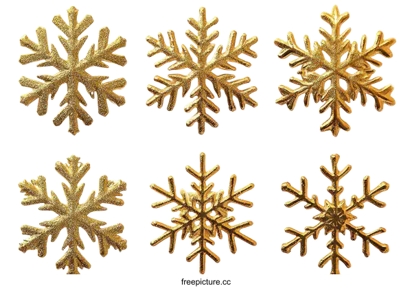 [Transparent Background PNG]Golden Snowflake Decorations on White Background