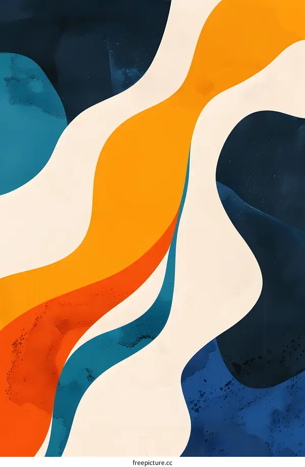 Abstract Art with Curved Shapes in Blue, Orange, and White