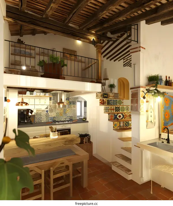 Rustic Italian Kitchen Interior Design With Exposed Beams