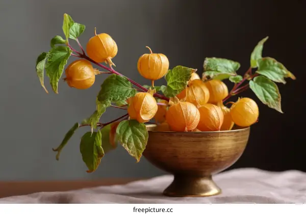 Golden Fruits Arrangement in a Bronze Bowl