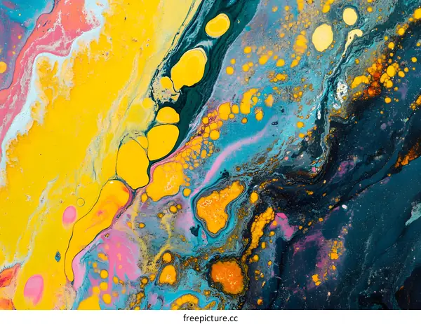 Abstract Swirls of Yellow, Blue, and Pink