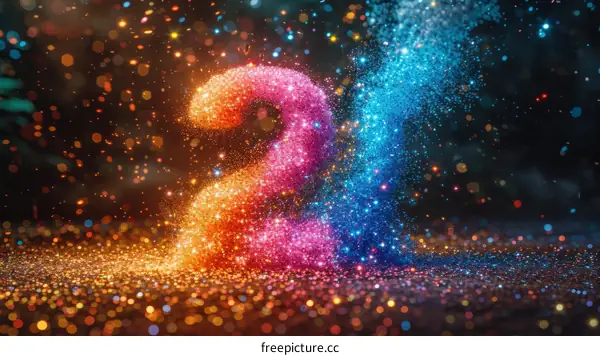 Colorful Glitter Number 21 With Falling Glitter Particles