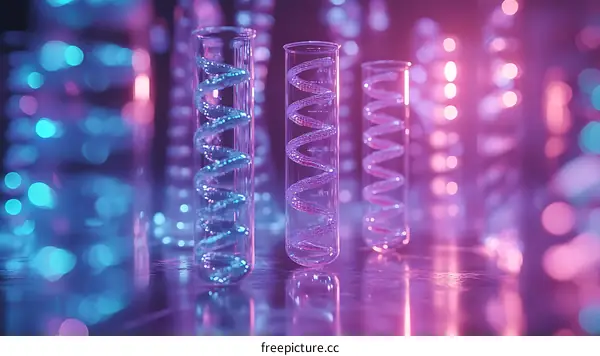 Abstract Test Tubes with Spiral DNA Pattern