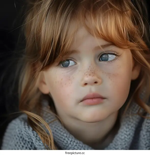Portrait of a Little Girl with Red Hair and Blue Eyes