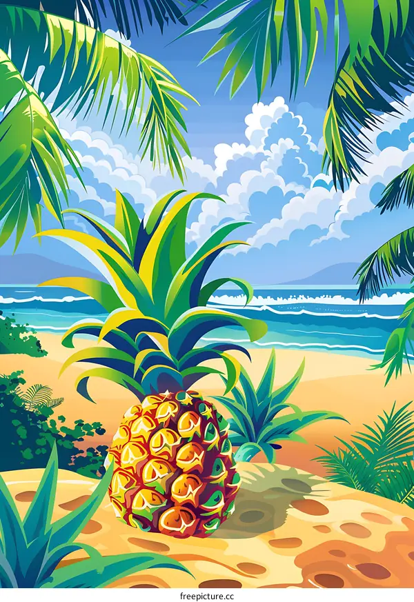 Tropical Beach Scene With Pineapple