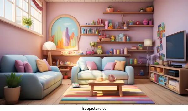 Colorful Living Room with Toys and Books