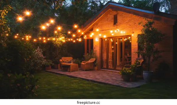 Outdoor Patio at Night with String Lights