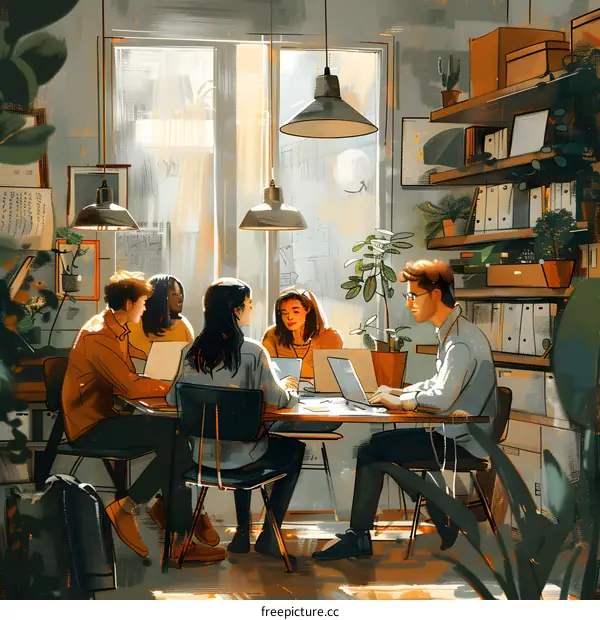 A group of people sitting around a table having a meeting