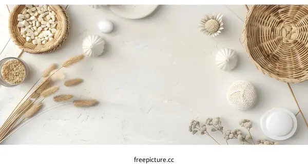 White and Brown Aesthetic Flat Lay Background